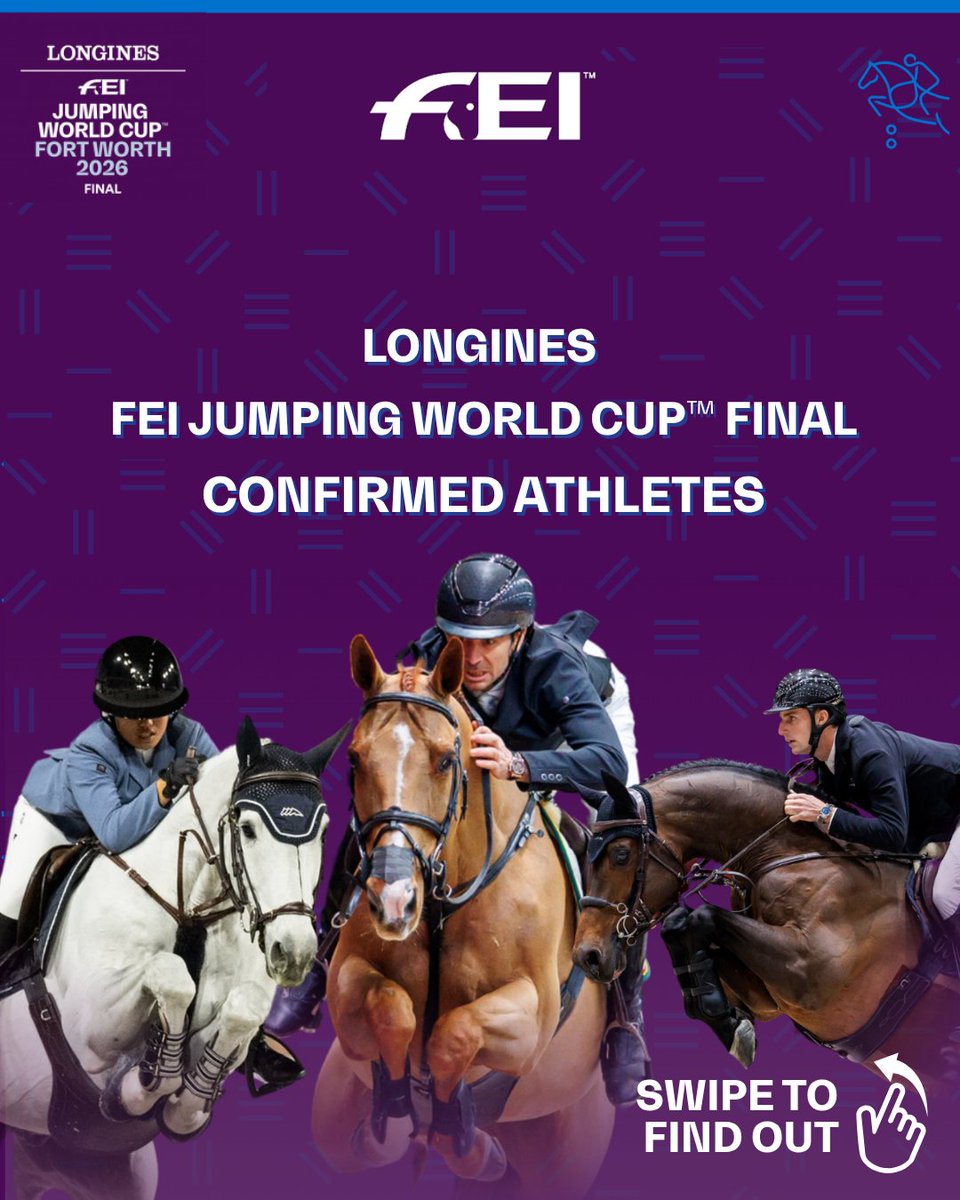 FEI_Global's tweet photo. The world’s best are locked in and ready to jump for glory! 🔒
From seasoned champions to rising stars, the @Longines FEI Jumping World Cup™ Final is where pace meets power! 💪
Who are you cheering for? 📢
#FEI #FEIJumping #FEIJumpingWorldCup #Longines #AlwaysBelieve https://t.co/Bo2dOIvKWU