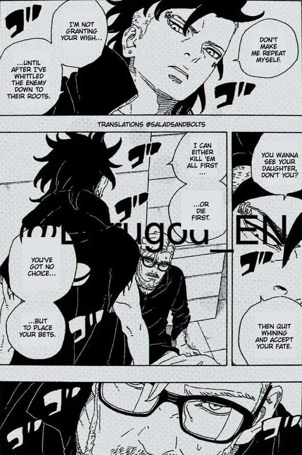 He WOULDN'T HAVE

1. He was strong VS jura due to amado Re-routing his power &amp; making it focused way more on his offense along with slight boosts with his nanotech.

2. Kawaki was UPGRADED AGAIN BEFORE the mamushi invasion &amp; this panel shows it after review of his battle vs jura.