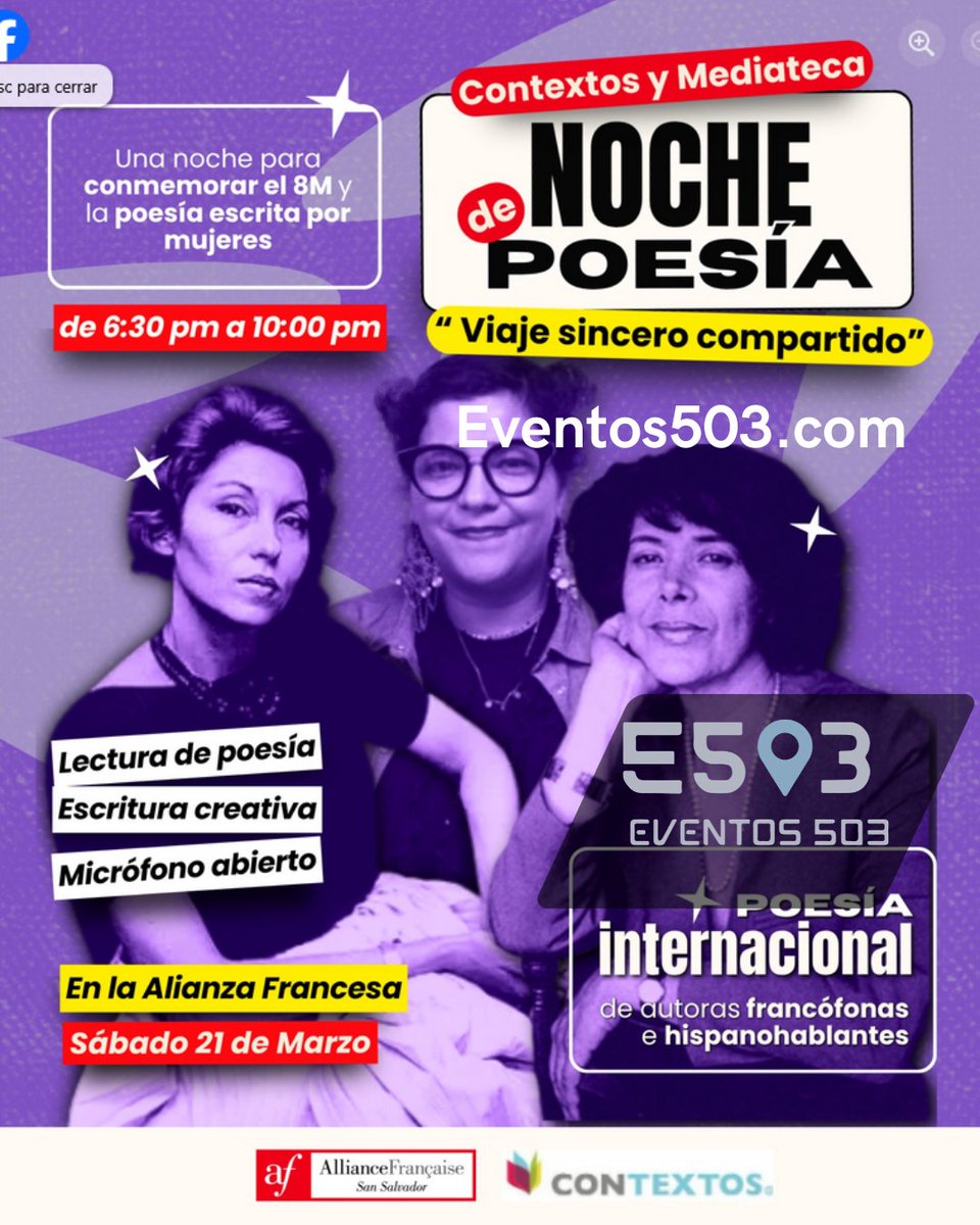 Eventos503sv's tweet photo. https://t.co/PtSfDAhgP4 @afelsalvador  Alianza Francesa San Salvador  este 21 de marzo de 2026  #SanSalvador #elsalvador https://t.co/j18wWsA6eM