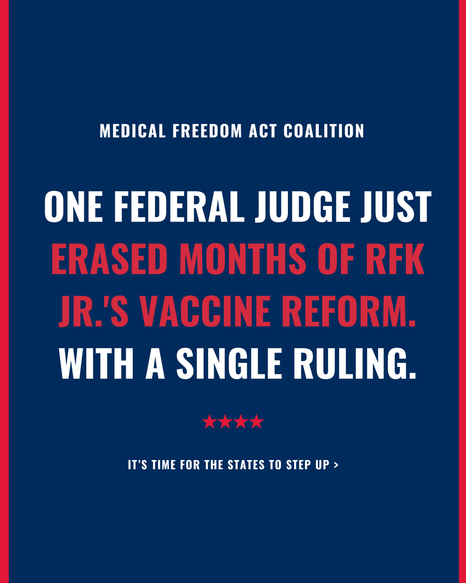 END MEDICAL MANDATES: Join the biggest medical freedom revolution in American history. standforhealthfreedom.com/battles-ahead/…

Follow our allies in the Medical Freedom Act Coalition: <a href="/theHFDF/">Health Freedom Defense Fund</a> <a href="/AutismActionNet/">Autism Action Network</a> <a href="/brownstoneinst/">Brownstone Institute</a> <a href="/ChildrensHD/">Children’s Health Defense</a> <a href="/CCHFreedom/">CCHFreedom</a> <a href="/feds4freedomusa/">Feds For Freedom</a> <a href="/G_W_Forum/">Global Wellness Forum</a> <a href="/Honest_Medicine/">Independent Medical Alliance</a>