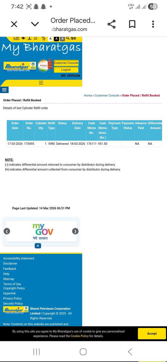 jaisaharan2's tweet photo. @MoPNG_eSeva
My Cylinder was booked on 17 march 2026
I got message that Cylinder was delivered on 18 march 2026 but I didn't get Cylinder till now.
Consumer name Krishan 
Consumer number 61119616 https://t.co/oxkGta587s