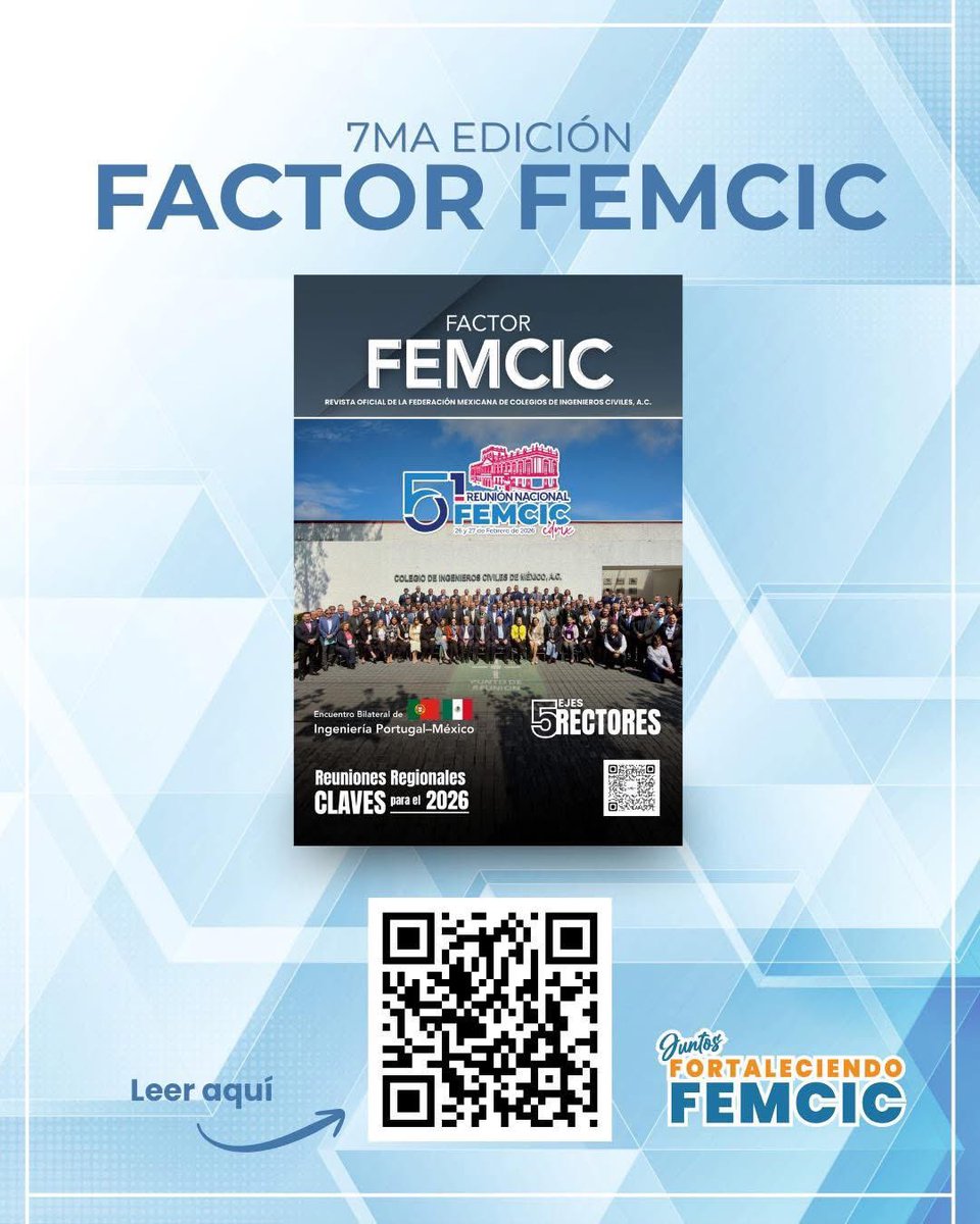 FEMCIC1's tweet photo. ¡Ya disponible la nueva edición! 📘

En esta edición se presentan los momentos más relevantes de la 51° Reunión Nacional. 

También encontrarás contenido destacado como el Encuentro Bilateral de Ingeniería entre Portugal y México 🇲🇽 🇵🇹

🔗 Consúltala aquí:
https://t.co/sNFNeqmR3K https://t.co/aBTKtqU6IR