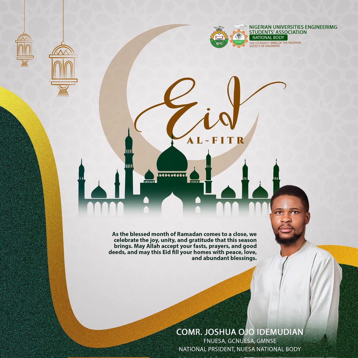 Nuesa_National's tweet photo. Celebrating the spirit of Eid al-Fitr—a time of gratitude, unity, and renewed hope.

May this joyous season bring peace, happiness, and abundant blessings to you and your loved ones.

Eid Mubarak from the National Secretariat. https://t.co/J1fTUB2OAR