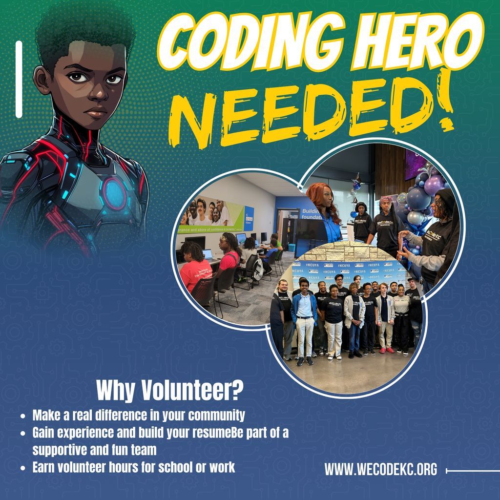 wecodekc's tweet photo. We need YOU.

Not just volunteers…
💥 Game changers
💥 Mentors
💥 Leaders
Tap in and join the movement.

🔗 https://t.co/yjOolbLBxW

#VolunteerKC #WeCodeKC #CommunityImpact #TechForGood https://t.co/SJux42M1v0
