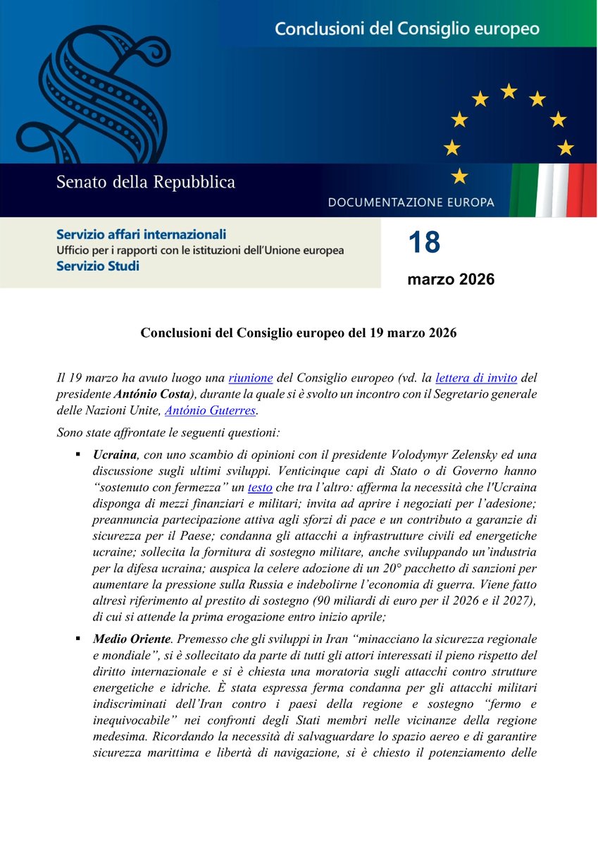 SR_Studi's tweet photo. Conclusioni del Consiglio europeo del 19 marzo 2026
https://t.co/63lWUJGbsG https://t.co/AcKreDhxx3
