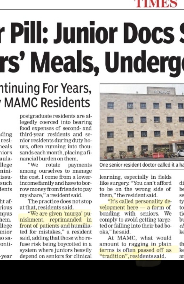 Rishabh2970's tweet photo. Why is this being not discussed at the Institute level? 
MAMC has a rich and respected alumni in Delhi. 
It only tarnishes its image among the medical community. 
Maybe senior doctors from MAMC can raise voice. 
Baaki college mein bhi hota argument is bogus. MAMC is prestigious. https://t.co/QvuclOKimt