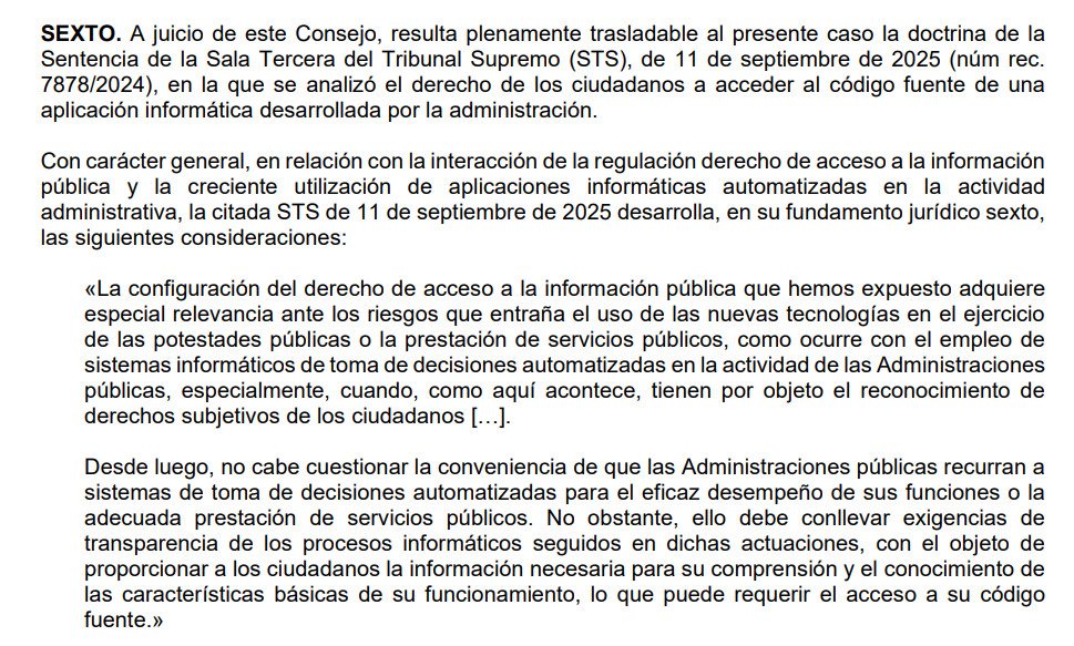ciudadano_o2's tweet photo. Cómo afirma el Consejo, la transparencia algorítmica es parte del derecho constitucional a la información pública, según la doctrina del caso Bosco del Tribunal Supremo. Todo el crédito a la Fundación Civio, que lo peleó. https://t.co/L0Wy1H19rr