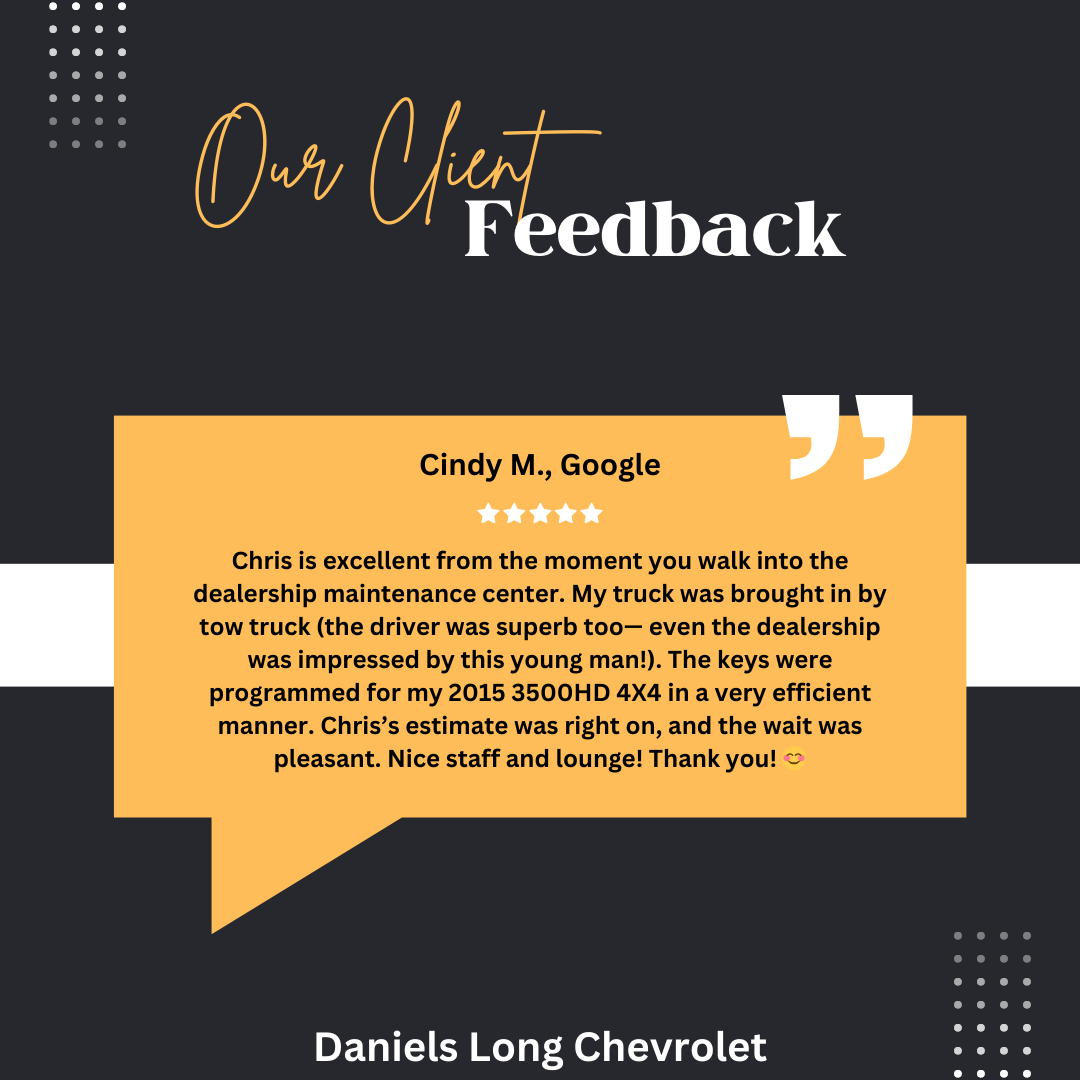 dlchevrolet's tweet photo. Thank you, Cindy! We’re thrilled Chris provided excellent service for your 2015 3500HD 4X4. We appreciate your kind words and look forward to welcoming you back! https://t.co/ooAkQ0JLKD