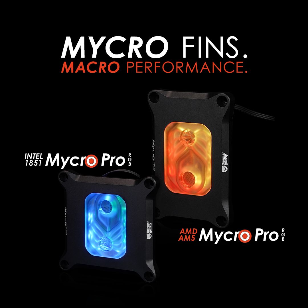 Thermal_Grizzly's tweet photo. 新型『Mycro Pro CPU ウォーターブロック』発売！📢

・AM5 / LGA1851 対応
・0.2mmマイクロフィン採用 高性能冷却プレート
・フィルター内蔵で安定した冷却性能
・RGBウィンドウ付きメタルハウジング

Mycroシリーズに新たな選択肢 📢🐻

※非Direct Die設計

詳しくはこちら👇
https://t.co/tkWskDOBGt

#ThermalGrizzly #CPU水冷 #自作PC #PC冷却
