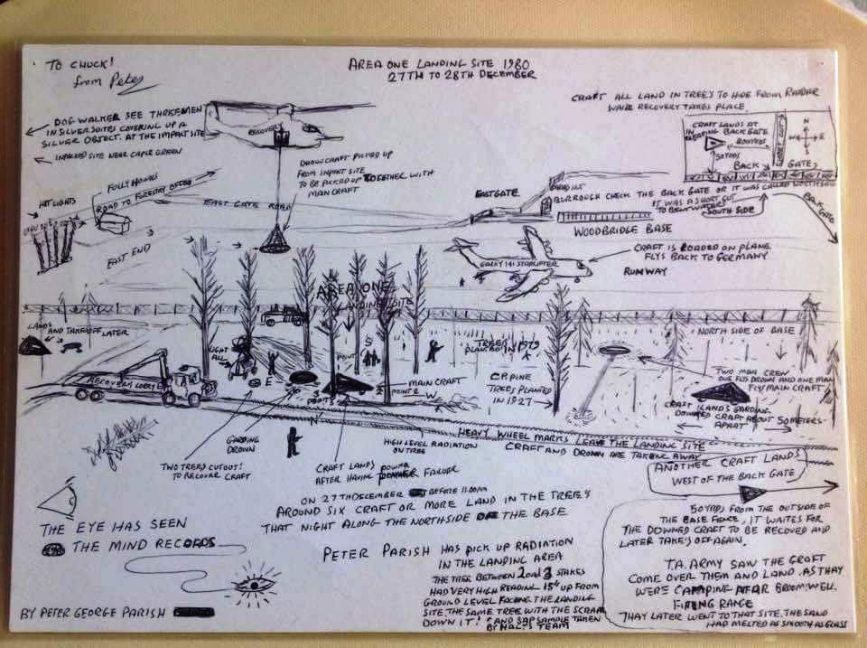 The_King_Of_UFO's tweet photo. This is a sketch by one of the first civilian investigators of the Rendlesham UFO incident of 1980 - Peter Parish
who alleges 6!!!! craft landed - and were taken back to Germany?
thoughts?
#ufox #ufotwitter #rendlesham https://t.co/LSPODc8qOB