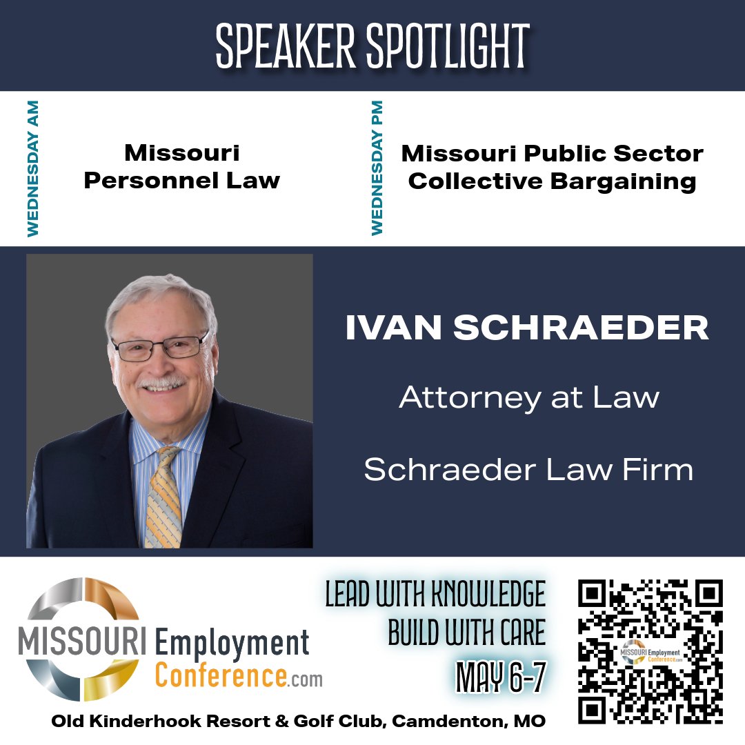 Ivan Schraeder, with Schraeder Law Firm, will be speaking on personnel law and collective bargaining in 2 separate sessions at #MEC2026 May 6-7!

Speaker bios - conta.cc/3IocgUp

Register here - conta.cc/4uuWdNK