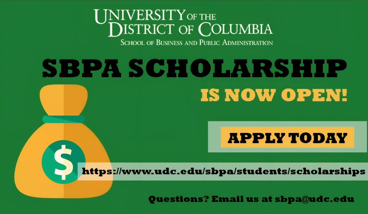 udcSBPA's tweet photo. SBPA Scholarship is now open! 🎓💰 

Available scholarships vary from year to year for SBPA students. Scholarships are available to Undergraduate and Graduate students with full-time enrollment.  
Apply Today 💻: https://t.co/ZuP5MNaMVt 

#udcsbpa #udc1851 #udcfirebirds https://t.co/J0MPrOdXbz