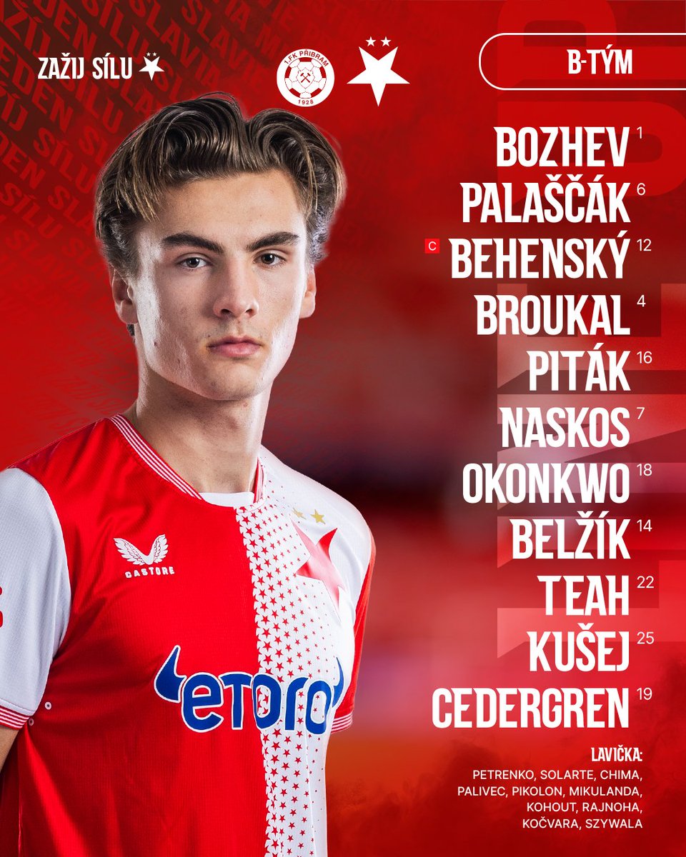 slaviaofficial's tweet image. 🅱️ V 18:00 nastoupí #SKSBtym proti Příbrami v této základní 𝐗𝐈!

©️ Kapitánem Pavel Behenský
🧱 Ve středu obrany David Broukal
🇳🇴 Abel Cedergren na hrotu

🟨 Karetní trest má Tomáš Necid
🏥 Ze zdravotních důvodů chybí Suchý, Uduebo, Kovář a Horský

📺 Přímý přenos
