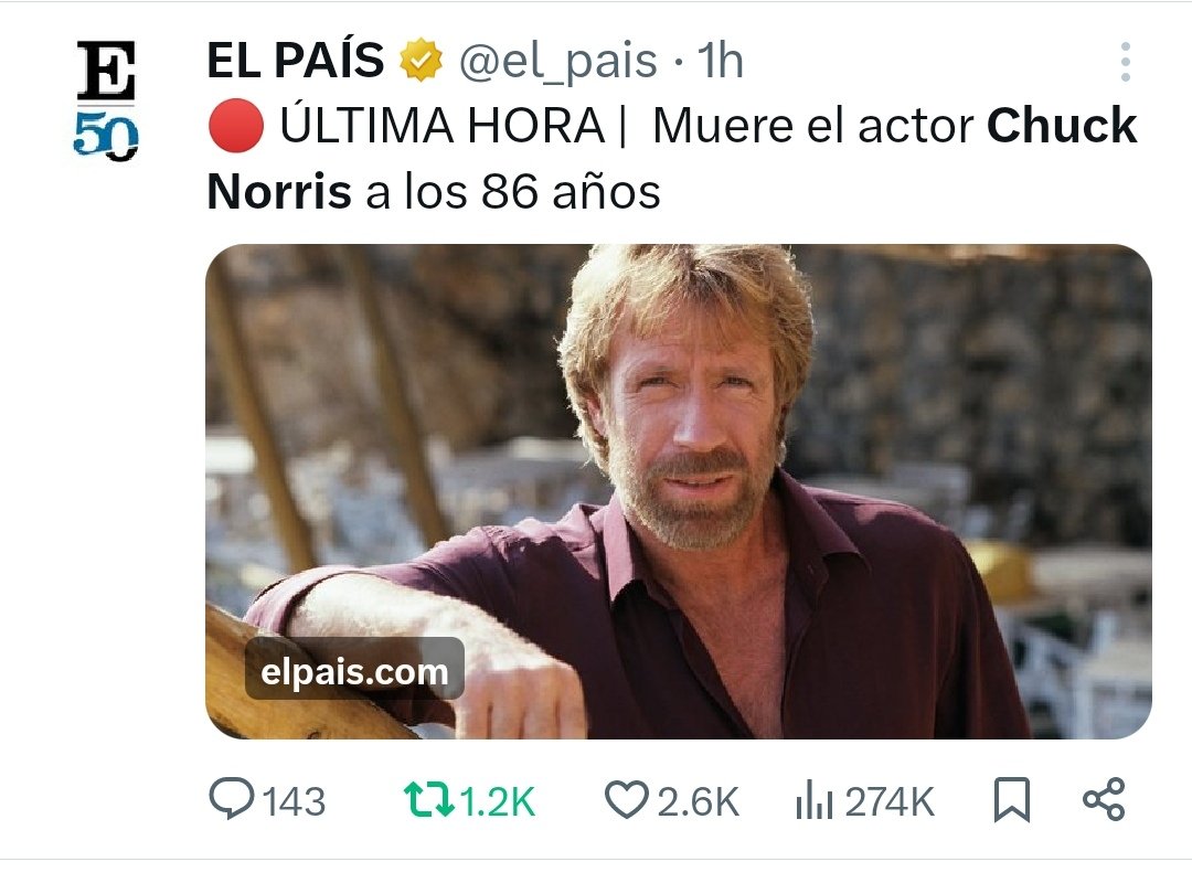 Chuck no murió, en realidad el es el único vivo, todos nosotros estamos muertos pensando lo contrario...
#ChuckNorris #Rip