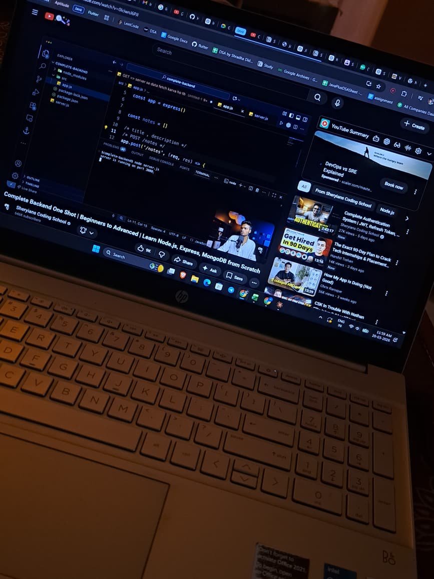 POV: Fresher dev building himself before the job finds him 👇

✅  5K run 
✅ 60g protein 
✅ Node.js backend from <a href="/sheryians_/">Sheryians</a> 
✅ Revised Flutter concepts 
No job yet.
But every single day I'm becoming harder to ignore.

#Flutter #NodeJS #100DaysOfCode #BuildInPublic