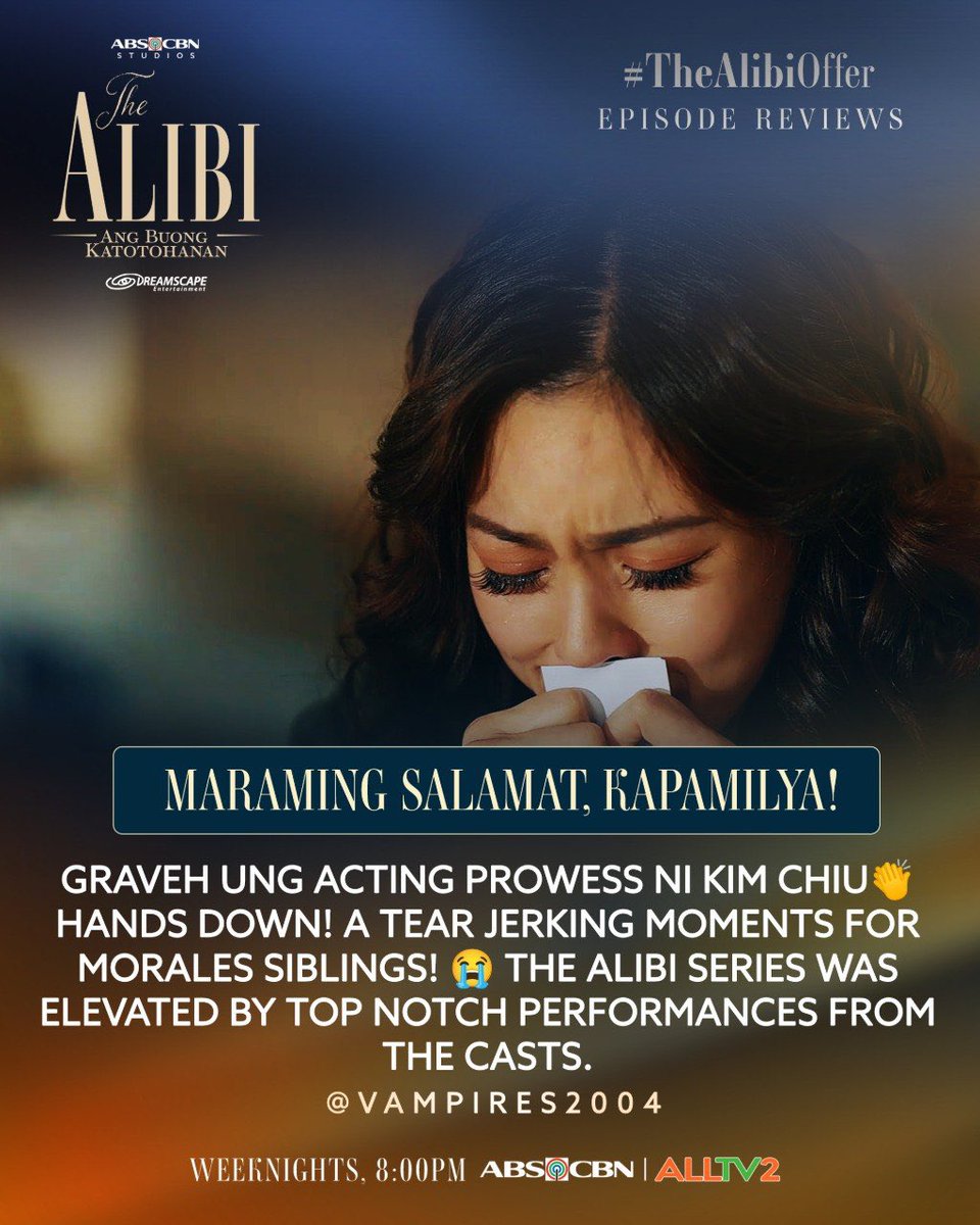 Taos-pusong pasasalamat, mga Kapamilya! The Alibi: Ang Buong Katotohanan! #TheAlibiOffer

THE ALIBI: ANG BUONG KATOTOHANAN, gabi-gabi, 8PM sa ABS-CBN sa ALLTV2, A2Z, Kapamilya Channel, Kapamilya Online Live, at sa iWant.

#TheAlibiAngBuongKatotohanan #TheAlibi