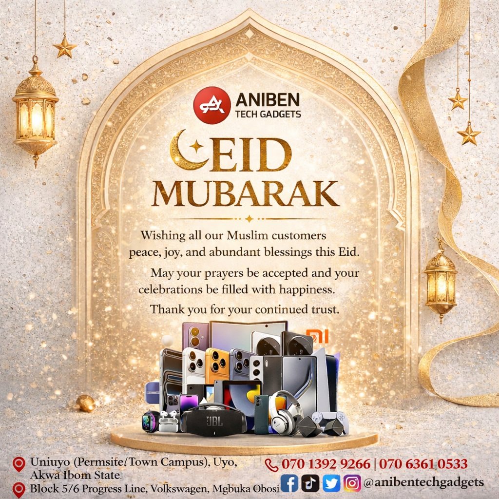 AnibenTech's tweet photo. 🌙 EID MUBARAK 

Wishing all our Muslim customers peace, joy, and abundant blessings this Eid.
May your prayers be accepted and your celebrations be filled with happiness.

Thank you for your continued trust🤍✨.
#eidmubarak https://t.co/oZiFEeJhy9