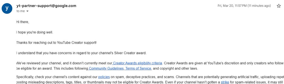 BaldRants's tweet photo. @TeamYouTube gave me another support team member to "review" my channel, the response? the EXACT same AI rejection as the last review. Its always been a dream of mine to get the play button but seems like Youtube's AI isnt granting me it. A human would know my channel is eligible https://t.co/fMXdyhBbAb