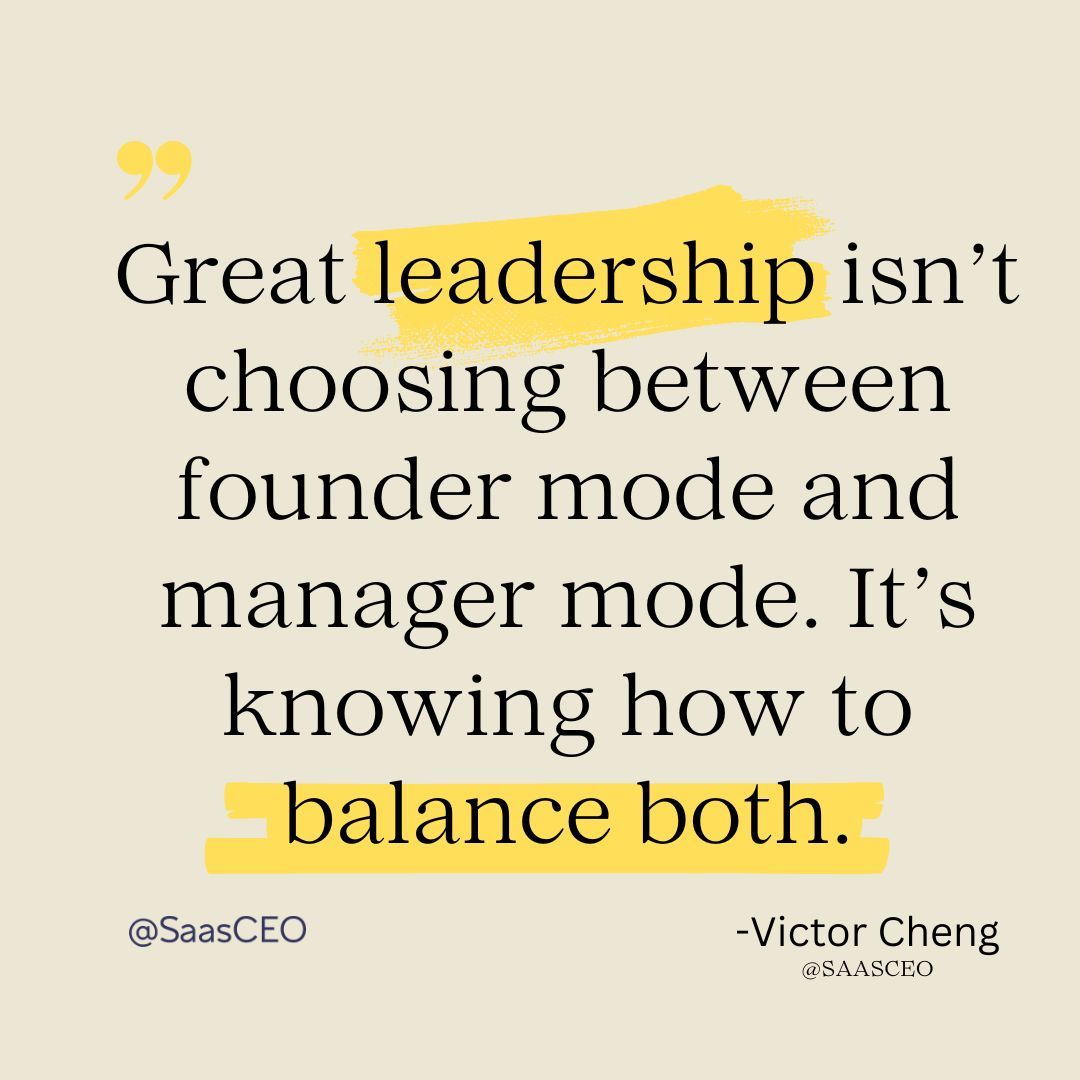 VictorCheng's tweet image. Great leadership isn’t choosing between founder mode and manager mode.

It’s knowing how to balance both.

#FounderLeadership #StartupLeadership