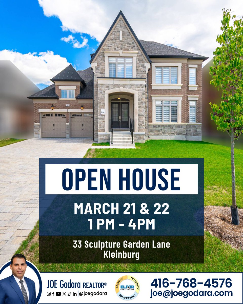 JoeGodara's tweet photo. Join me this weekend for an exclusive Open House tour. 

When: March 21 &amp; March 22
Time: 1:00 PM – 4:00 PM
Where: 33 Sculpture Garden Lane, Kleinburg

Can't make it this weekend? Schedule a private walkthrough at a time that works for you! 🔑🏡

Joe Godara
416-768-4576 https://t.co/YWsxJoNEDx