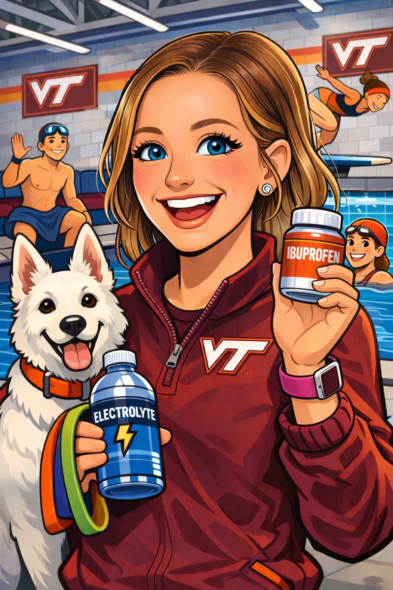 VTsportmed's tweet photo. ATC Spotlight! 

Name: Jordan Kittle 
Title: Director, Sports Medicine - Swim and Dive
Pre-game ritual: dance to pre-meet music with Marigrace and an energy drink (Celsius or SF redbull) 
Caffeine of choice: black coffee with a splash of hazelnut creamer

Thank you, Jordan! https://t.co/t1rmDiFq0a