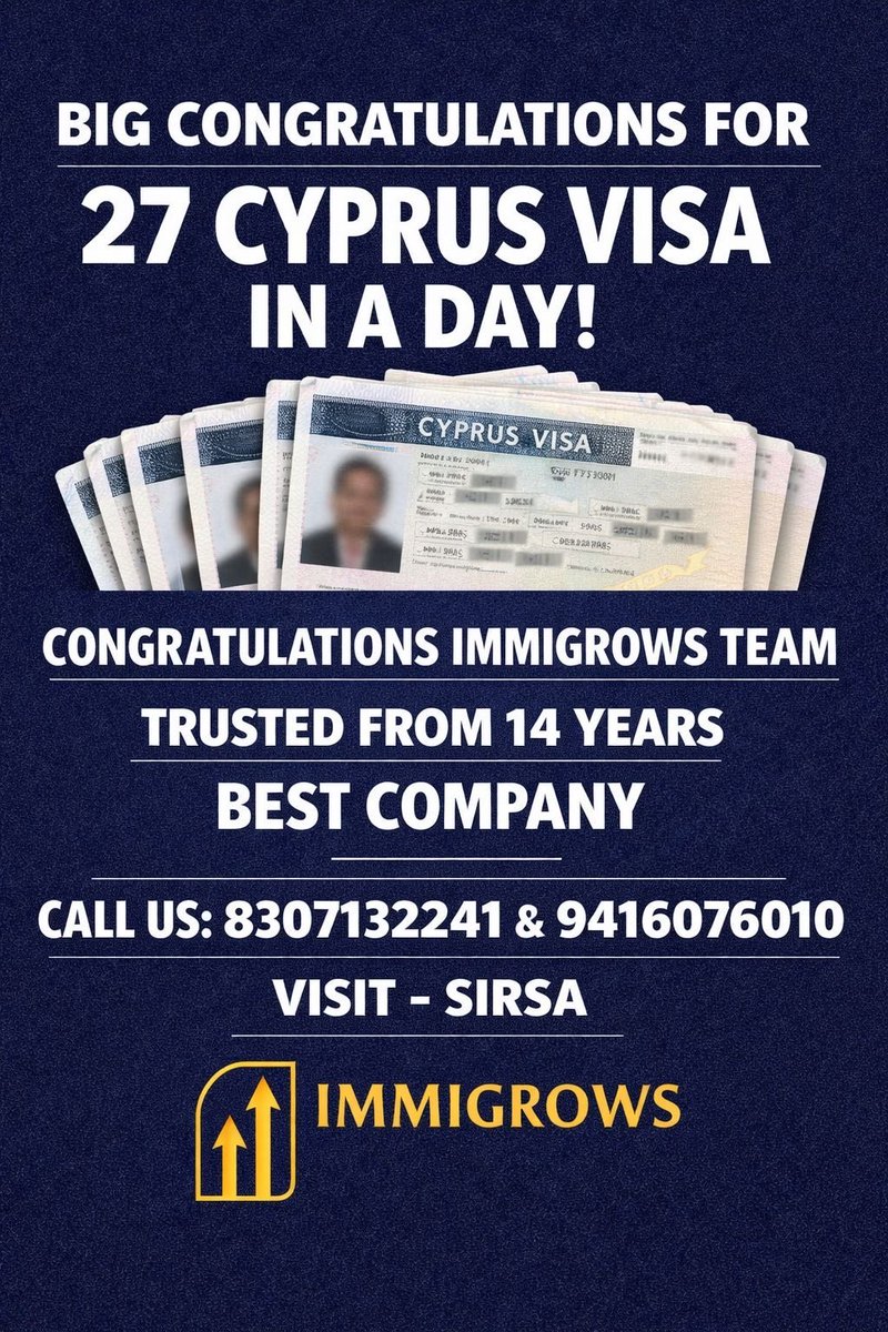 immigrows's tweet image. 🚀 27 Cyprus Visas in ONE DAY! 🇨🇾
Proud moment for Immigrows Team 💼

✔ 14 Years Trusted
✔ Best Company

📞 8307132241 | 9416076010
📍 Sirsa
🌐 immigrows.com

#CyprusVisa #VisaSuccess #Immigrows #StudyAbroad