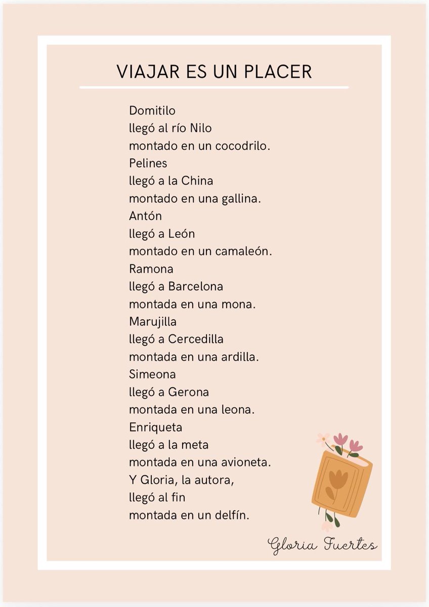 CEIP_ARENALES's tweet photo. El 21 de marzo se celebra el día de la poesía.
Desde el equipo de Atención a la Diversidad hemos creado un poema viajero dedicado a una de nuestras escritoras favoritas, Gloria Fuertes. 
¡Ha sido un viaje de lo más salvaje!
🏫✍🏻💌📮🧳🛩️🌍
@educacyl 
#Poesía 
#GloriaFuertes https://t.co/C9OiNea2Ms