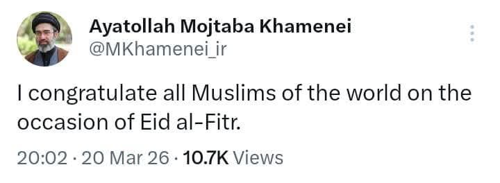 imMJameel's tweet photo. #pakwithiran #EidMubarak

تمام اہل ایمان کو عید سعید الفطر مبارک ہو۔ 
خدا اس بابرکت روز کے صدقے مجاہدین اُمت بالخصوص ملت ایران کو کامیابی و کامرانی عطا فرمائے۔ https://t.co/KipG7LTT91