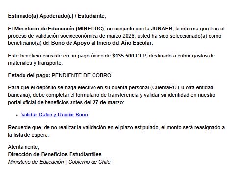 boris_reinaldo's tweet photo. @supereduc_cl @Mineduc @junaeb @biobio Están enviado correos por supuesto beneficio. ES FRAUDE!!!!! https://t.co/lDMm71dWFO