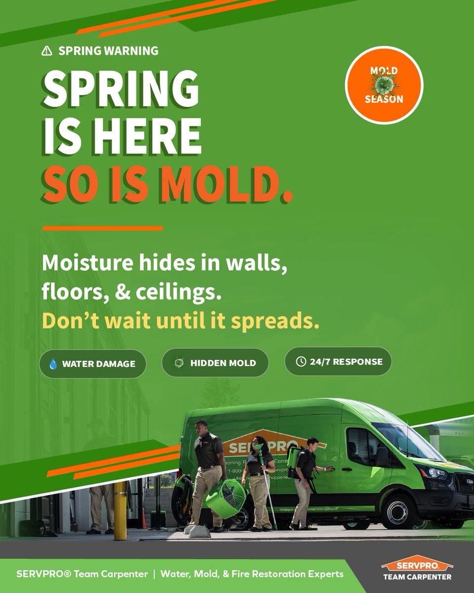 Spring is here. So is mold. 😷🏢

Hidden moisture from recent rain is a ticking clock for your property. Don’t wait for the "musty smell" to become a major liability. We provide 24/7 professional remediation.

Call the pros: (866) 592-3705 📞

#SERVPROTeamCarpenter