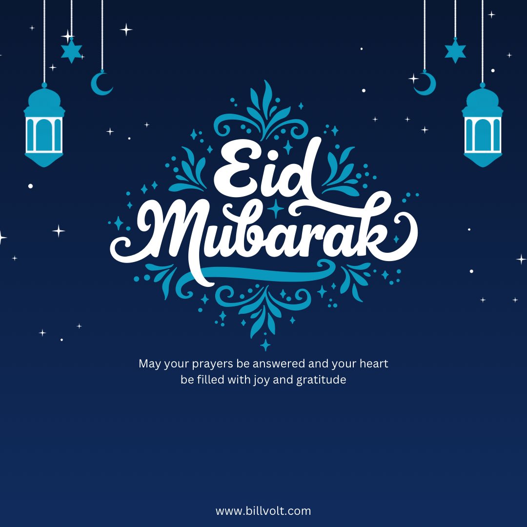 BillvoltS's tweet photo. Eid Mubarak from Billvolt! 

Wishing you and your loved ones a joyous and peaceful Eid.
May this blessed occasion bring happiness, prosperity, and success to all. https://t.co/sQfpLs4xxl