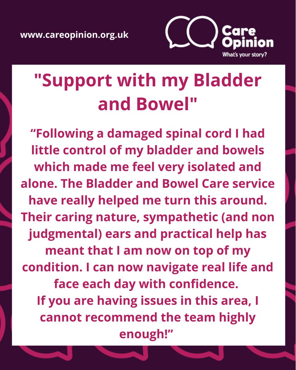 RoyalDevonNHS's tweet image. 📣Well done to colleagues working in Bladder and Bowel Care, Northern services for this fantastic feedback on Care Opinion. 👏 
Read the full feedback 👉 careopinion.org.uk/1417511  
🎤Tell your story at careopinion.org.uk/tellyourstory
#FeedbackFriday