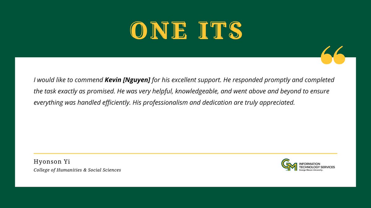 GeorgeMasonITS's tweet photo. Join us every Friday for our One ITS series 💚💛 https://t.co/g46p8F5bI4