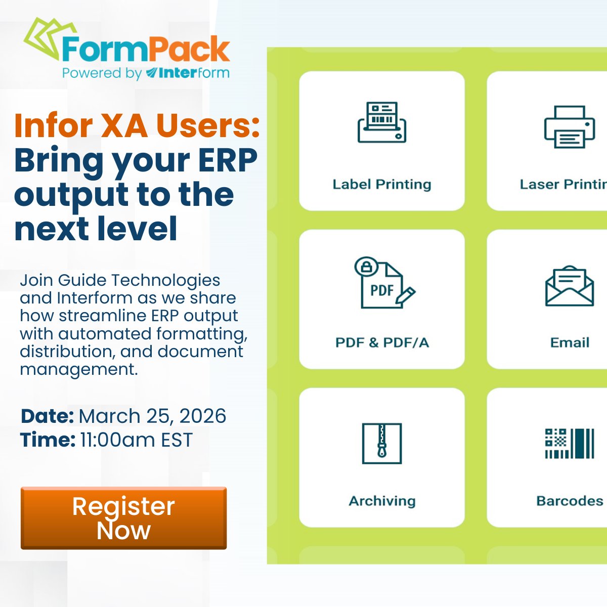 GuideTechSvc's tweet image. Thinking about modernizing forms and output in your #Infor XA environment—but not sure where to start?

Join our March 25 webinar to see how #FormPack powered by Interform simplifies document generation and output management.

👉 Register: bit.ly/4bfBPIV 

#XA #ERP