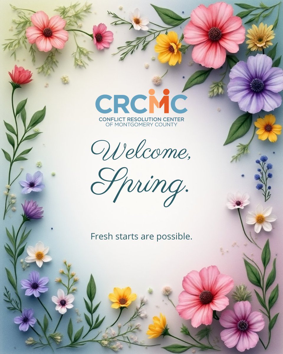 CRCMCtweets's tweet image. 🌸 Welcome, Spring!

Fresh starts are possible. Just like the season, every conversation is an opportunity to grow, reconnect, and build stronger relationships.

#CRCMC #ConflictResolution #FreshStart #SpringVibes #CommunityMediation #MontgomeryCounty #StrongerTogether