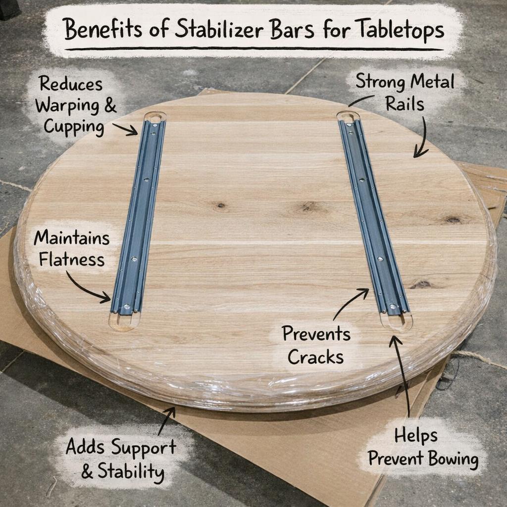 YoderLumber's tweet photo. Solid wood moves — we plan for it.

Our optional integrated stabilizer bars come preinstalled, so tabletops arrive ready to use and built to last. This saves you time in your shop and gives you peace of mind. https://t.co/g504N175b6