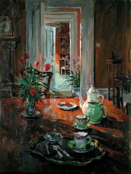 Hora del Té”
Óleo sobre lienzo - 92 x 66 cm
Por la artista Británica.. Susan Ryder
(Nacida en 1944)