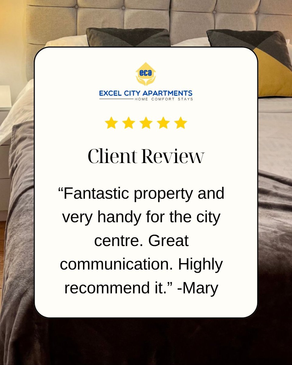 ExcelPropertyP's tweet photo. ⭐️⭐️⭐️⭐️⭐️ "Fantastic property and very handy for the city centre. Great communication. Highly recommend it."- Mary⁠
⁠
Book your stay with us today! https://t.co/9qrVrPYoFU https://t.co/Q0lgadtHrM