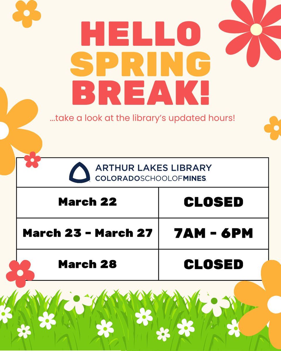 Spring break is finally here! Check out the Library's updated hours.