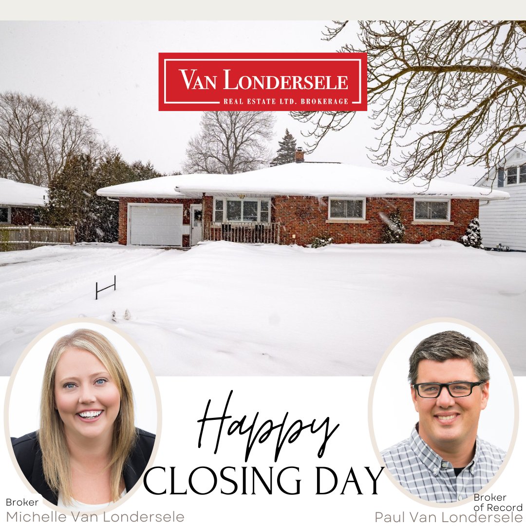 Congratulations to Paul and Michelle’s clients on this successful closing day!

🌱Van LonderSELE TO Van LonderSOLD🌿

Paul Van Londersele, Broker of Record
☎ (519) 428-5763
Michelle Van Londersele, Broker
📞 (519) 429-5682
✉ vresold@gmail.com
💻 vanlondersele.ca