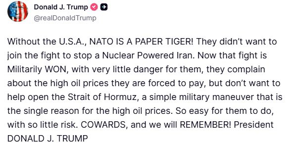 nematbata's tweet photo. Once again, Trump complaining and threatening the NATO!

Important thing is that Iran has been labeled a nuclear power again, even though he himself &amp; his ministers have claimed many times that Iran's nuclear program has ended, and that it has no longer the ability to reactivate. https://t.co/JM3WdJdw42