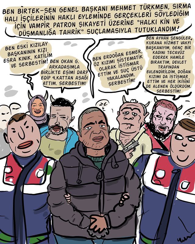 YusufNazim's tweet photo. Suçlular ve güçlüler
#mehmettürkmen #birtek-sen https://t.co/1oS59UD8z9