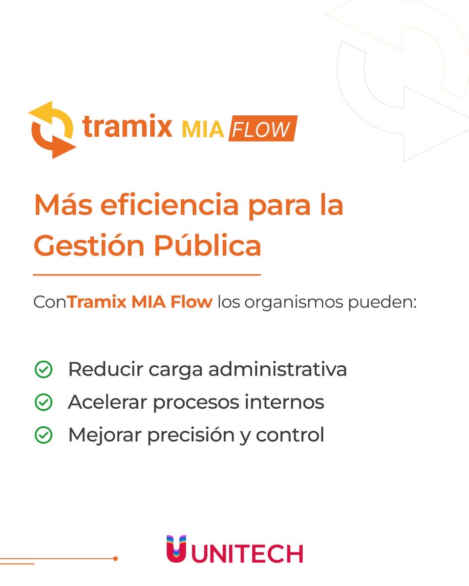 UnitechCorp's tweet photo. La transformación digital de la gestión pública entra en una nueva etapa.

En #Unitech desarrollamos Tramix MIA Flow, una solución con IA multiagente que ayuda a reducir carga administrativa y acelerar procesos en organismos públicos.

#TRAMIX #InteligenciaArtificial #Unitech https://t.co/llvGoF2Tv5