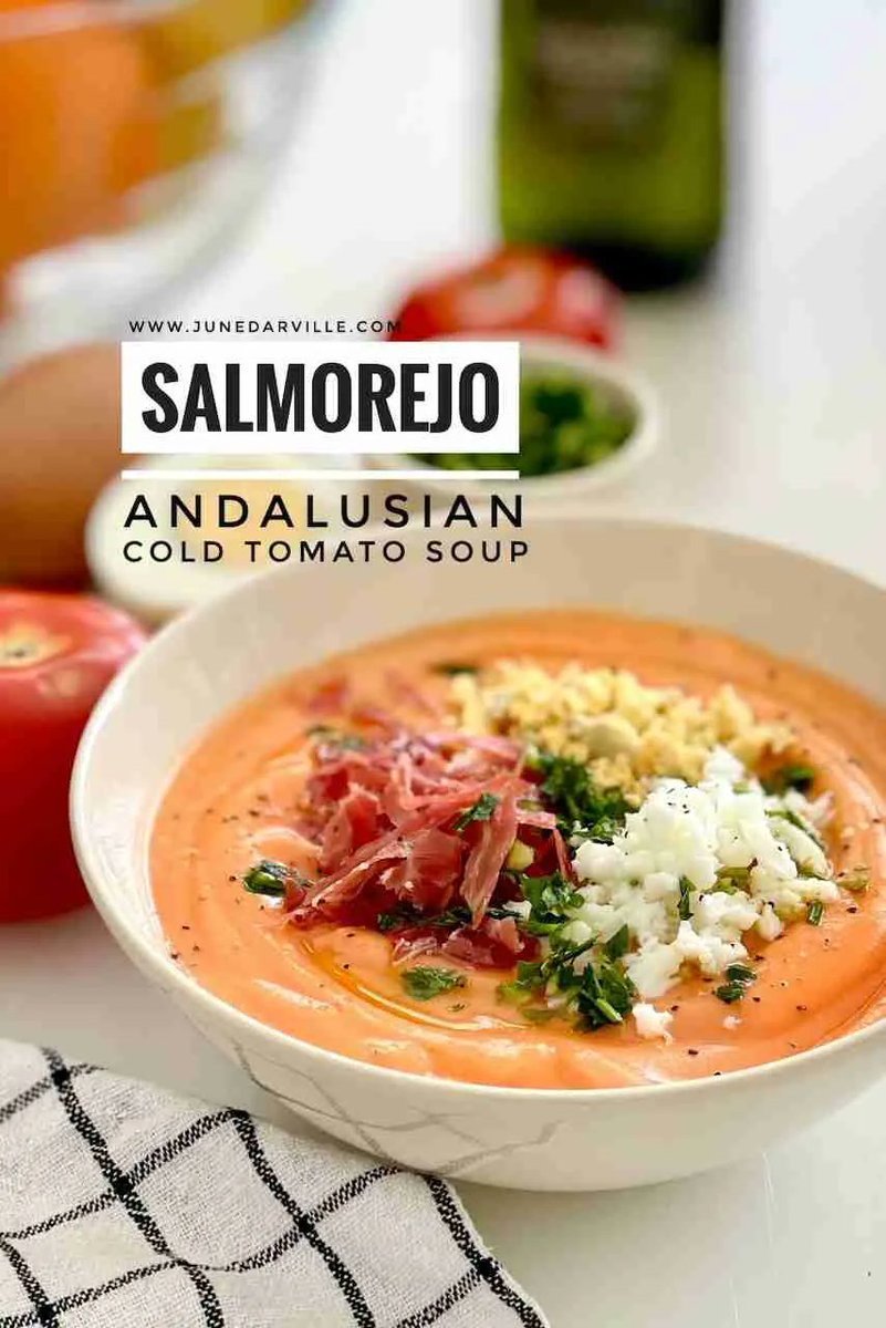 junedarville's tweet image. 🇪🇸 𝐀𝐧𝐝𝐚𝐥𝐮𝐬𝐢𝐚𝐧 𝐒𝐚𝐥𝐦𝐨𝐫𝐞𝐣𝐨
🇪🇸 Savory salmorejo soup, a refreshing chilled #Spanish tomato and bread #soup with vinegar! Traditional garnishes are cured #ham and hard-boiled eggs.
🇪🇸 𝐑𝐞𝐜𝐢𝐩𝐞 &amp;gt;&amp;gt; junedarville.com/salmorejo.html