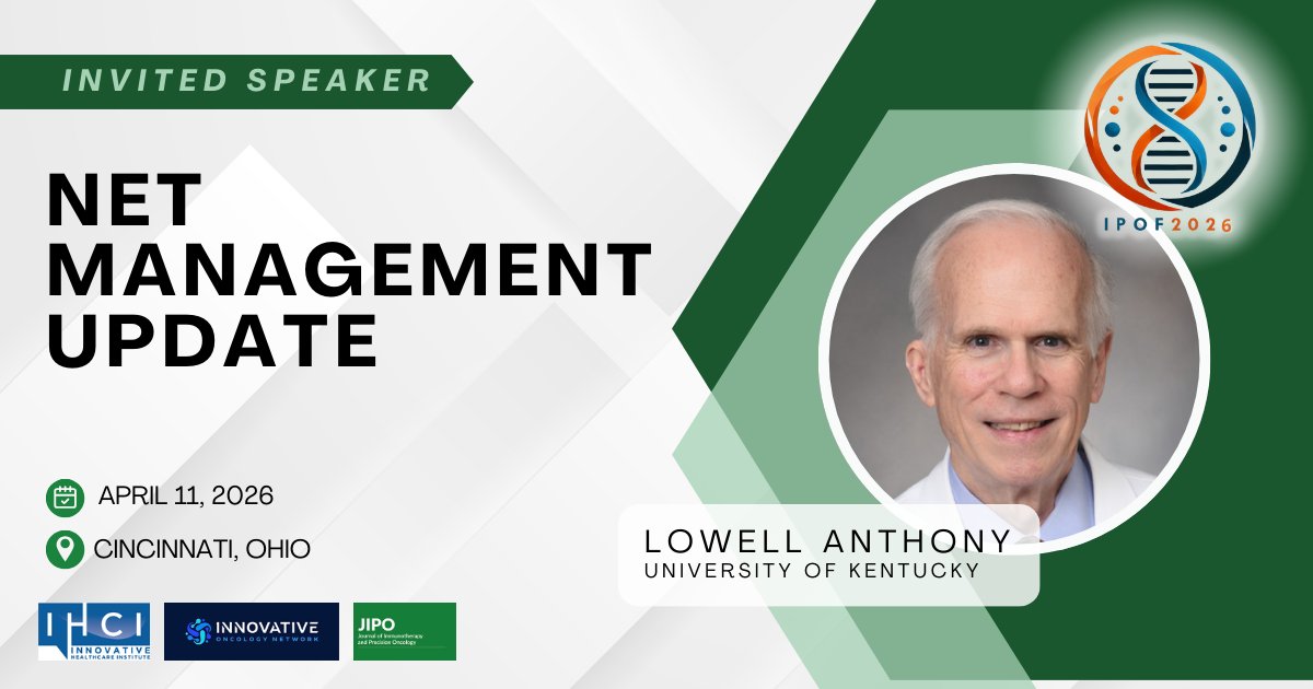 JIPOEditors's tweet photo. Excited to have Dr. Lowell Anthony joining us at #IPOF2026 on April 11th with a NET Management Update! 

Meeting website &amp; registration: https://t.co/HL22nRb2Fg 

#precisiononcology #CincinnatiOH #JIPO #medconference 

@OncologyNetwork 
@LowellAnthony https://t.co/dAoFfnGjDy
