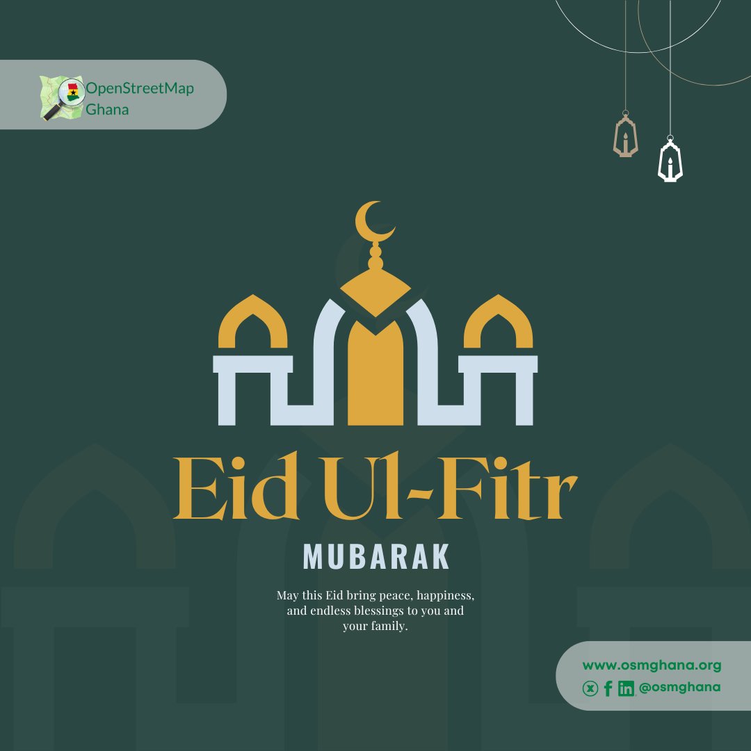 OSMGhana's tweet photo. 🌙 Eid Mubarak from OpenStreetMap Ghana!

May this season of gratitude and renewal inspire us to keep building open, inclusive maps for all. 🌍

#EidMubarak #OSMGhana #OpenMapping https://t.co/DXc6bry8QZ