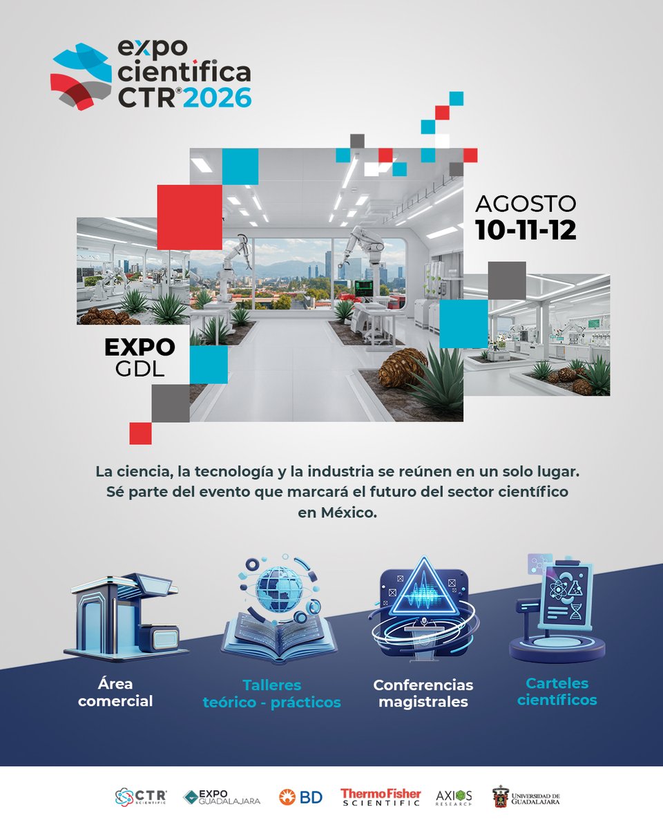 ctr_scientific's tweet photo. ¡El evento científico más importante de México ya está aquí! 🚀

La ciencia, la tecnología y la industria se reúnen en un solo lugar: @ExpoGuadalajara  

¡La entrada es GRATUITA! Registro abierto para estudiantes y profesionales. 👩‍🔬👨‍🔬

🔗 https://t.co/IlCa5xmATE https://t.co/UX8xiQqXzP