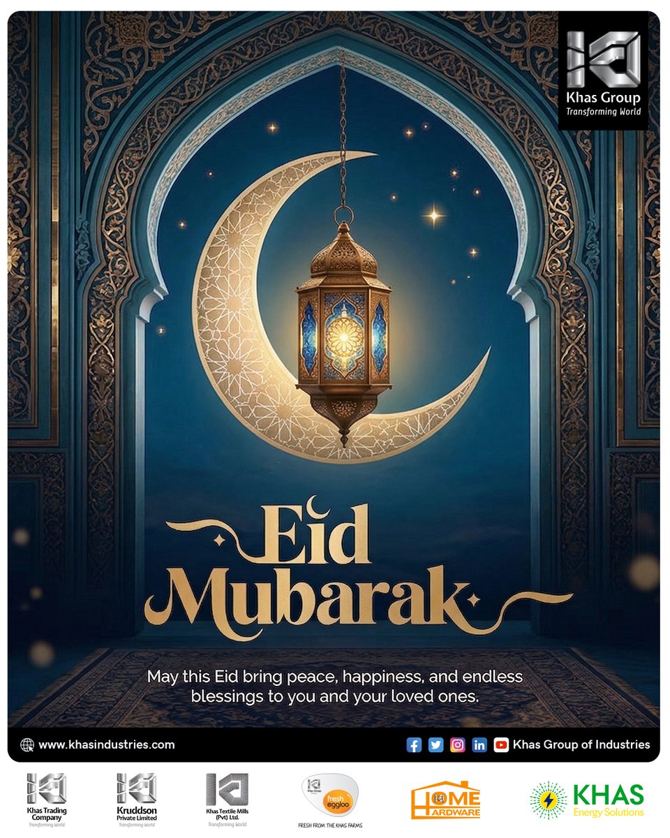 Khasindustries1's tweet photo. Eid Mubarak from all of us at Khas Group! 🌙 May this day bring peace, prosperity, and happiness to you and your loved ones.

#EidMubarak #KhasGroup #Eid2026 #Blessings https://t.co/63LBwFSHP0