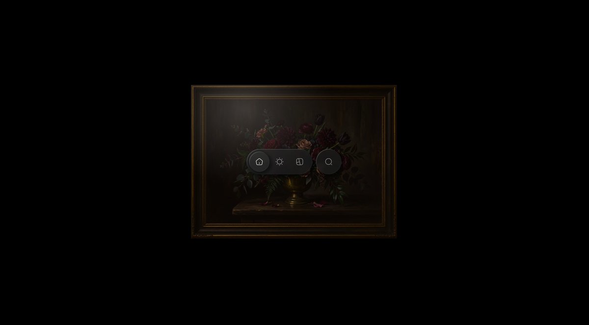 noms147q's tweet photo. Saw another designer exploring this 'classic art + modern UI' vibe on my timeline and I absolutely had to try my own take on it. Loving how this dark glassmorphism looks against the moody still life. What do you think? https://t.co/Yac4nvEllm