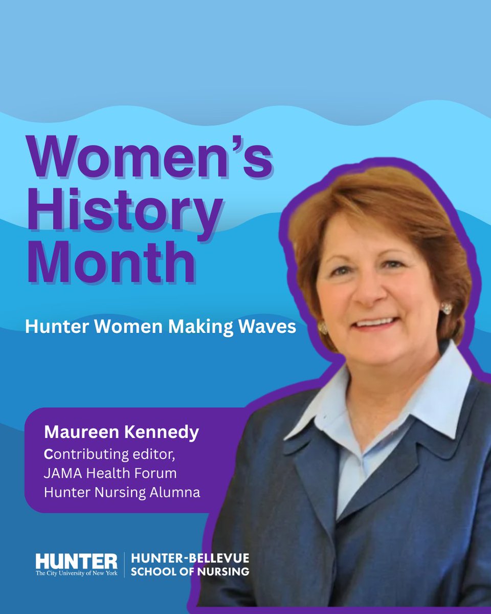 hunter_nursing's tweet photo. This #WomensHistoryMonth, we honor Hunter Nursing alumna Maureen Kennedy (MA, RN, FAAN), Former Editor-in-Chief of @AmJNurs &amp; contributing editor for @JAMAHealthForum. From Bellevue ER nurse to shaping national nursing, her leadership continues to influence the profession. https://t.co/qcaI0nAoip